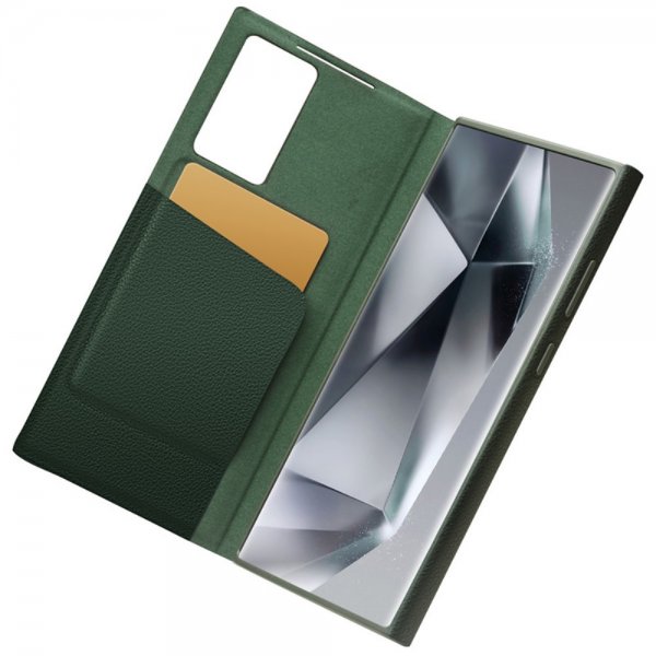 Qialino Samsung Galaxy S24 Ultra Etui View Window Ekte skinn Grønn
