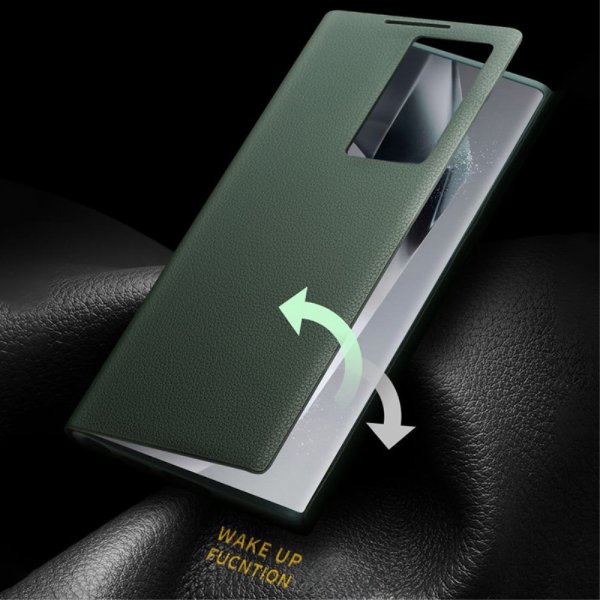 Qialino Samsung Galaxy S24 Ultra Etui View Window Ekte skinn Grønn