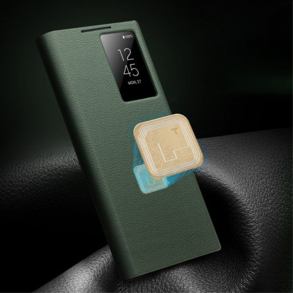 Qialino Samsung Galaxy S24 Ultra Etui View Window Ekte skinn Grønn