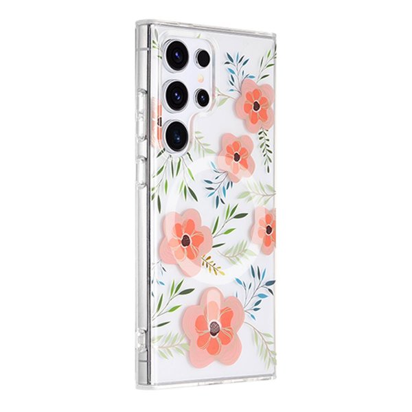 Samsung Galaxy S24 Ultra Deksel Blomstermønster MagSafe Rosa