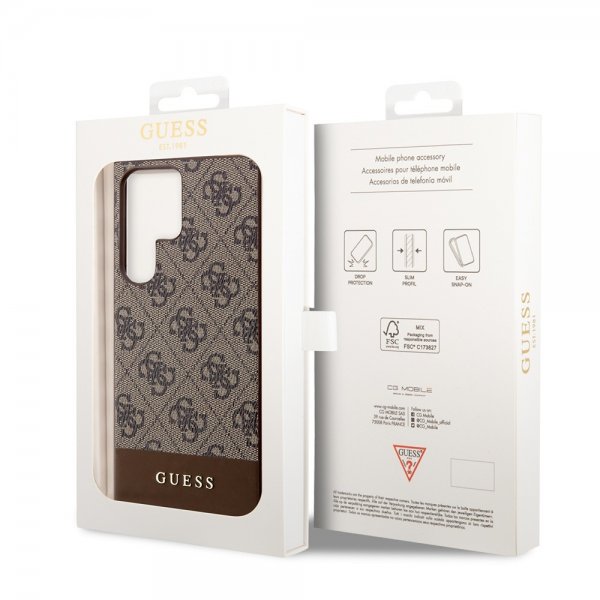 Guess Samsung Galaxy S24 Ultra Bottom Stripe Metal Logo Brun