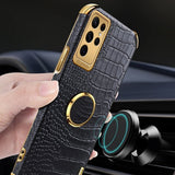 Samsung Galaxy S24 Ultra Deksel Krokodillemønster Finger Ring Gul