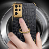 Samsung Galaxy S24 Ultra Deksel Krokodillemønster Finger Ring Hvit