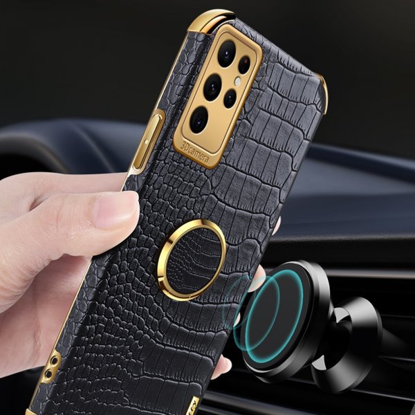 Samsung Galaxy S24 Ultra Deksel Krokodillemønster Finger Ring Hvit