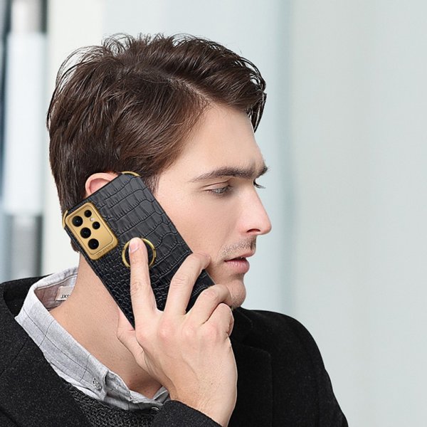Samsung Galaxy S24 Ultra Deksel Krokodillemønster Finger Ring Hvit