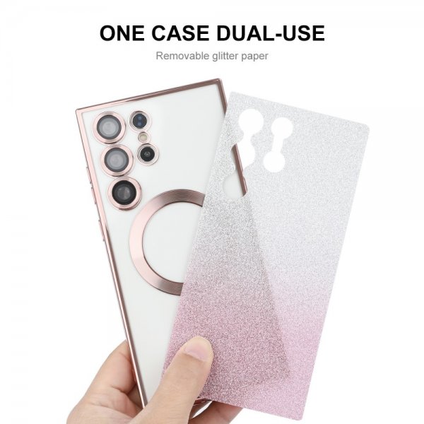 ENKAY Samsung Galaxy S24 Ultra Deksel Belagt Kant Glitter MagSafe Rosa