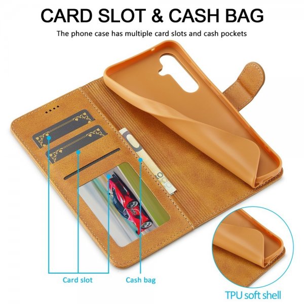 Lc.Imeeke Samsung Galaxy S25 Etui med Kortlomme stativfunksjon Lysebrun