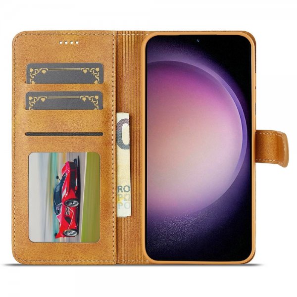 Lc.Imeeke Samsung Galaxy S25 Etui med Kortlomme stativfunksjon Lysebrun
