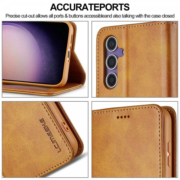 Lc.Imeeke Samsung Galaxy S25 Etui med Kortlomme stativfunksjon Lysebrun