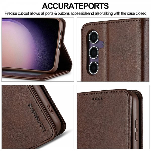 Lc.Imeeke Samsung Galaxy S25 Etui med Kortlomme stativfunksjon Mørkebrun