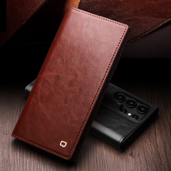 Qialino Samsung Galaxy S25 Ultra Etui Ekte Skinn Svart