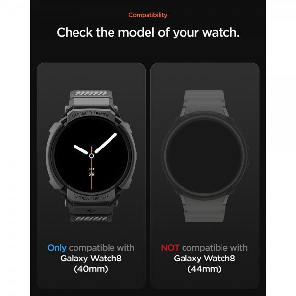 Spigen Samsung Galaxy Watch 8 40mm Armbånd og Deksel Rugged Armor Pro Matte Black