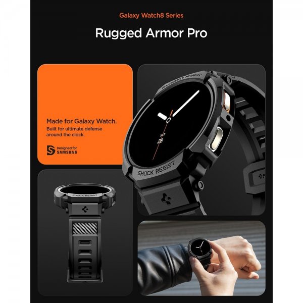 Spigen Samsung Galaxy Watch 8 40mm Armbånd og Deksel Rugged Armor Pro Matte Black