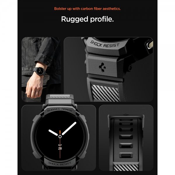 Spigen Samsung Galaxy Watch 8 44mm Armbånd og Deksel Rugged Armor Pro Matte Black