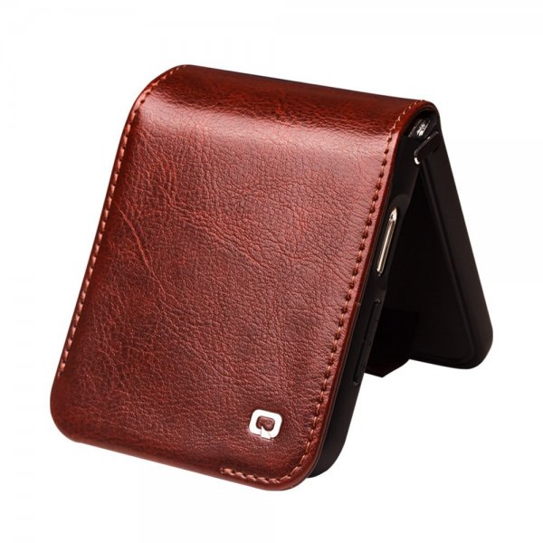 Qialino Samsung Galaxy Z Flip 5 Etui Ekte Skinn Mørkebrun
