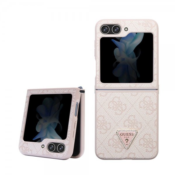 Guess Samsung Galaxy Z Flip 5 Deksel 4G Metal Triangle Strass Rosa