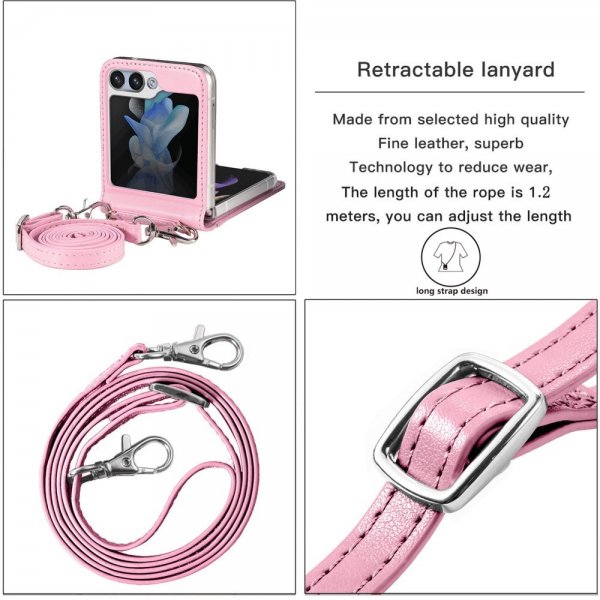 Samsung Galaxy Z Flip 5 Deksel med Skulderstropp Kortlomme Rosa
