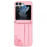 Samsung Galaxy Z Flip 5 Deksel med Skulderstropp Kortlomme Rosa
