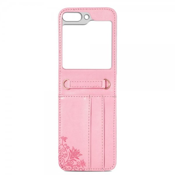 Samsung Galaxy Z Flip 5 Deksel med Skulderstropp Kortlomme Rosa