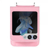 Samsung Galaxy Z Flip 5 Deksel med Skulderstropp Kortlomme Rosa