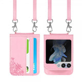 Samsung Galaxy Z Flip 5 Deksel med Skulderstropp Kortlomme Rosa