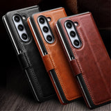 Qialino Samsung Galaxy Z Fold 5 Etui Ekte Skinn Svart