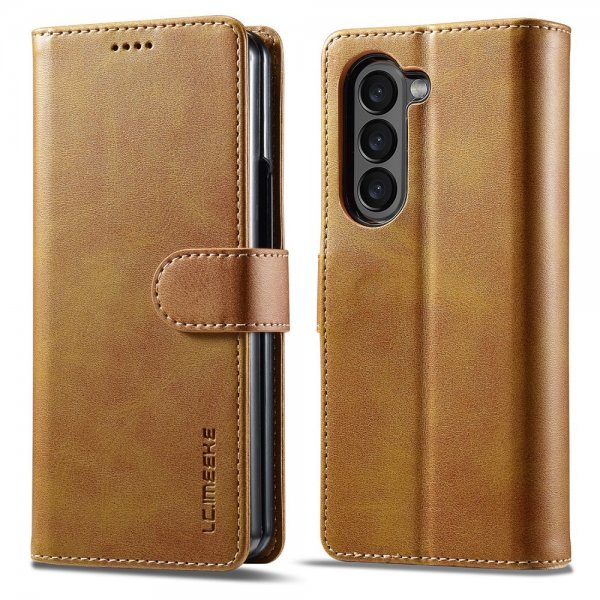 Lc.Imeeke Samsung Galaxy Z Fold 5 Etui med Kortlomme Lysebrun
