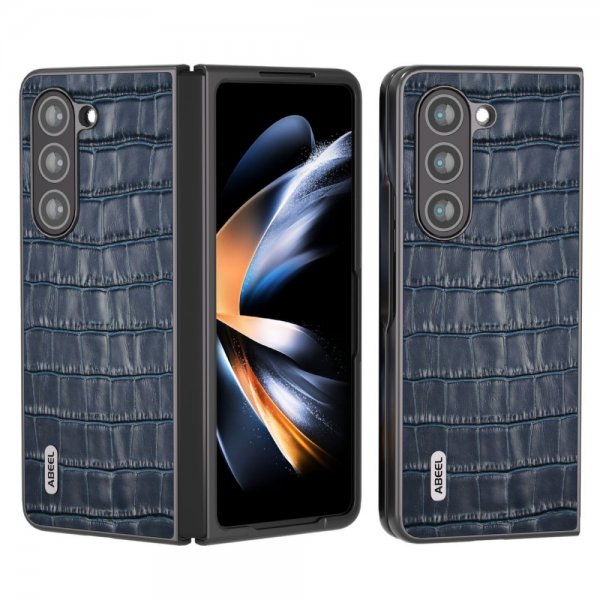 ABEEL Samsung Galaxy Z Fold 5 Deksel Krokodillemønster Blå