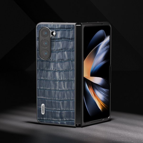 ABEEL Samsung Galaxy Z Fold 5 Deksel Krokodillemønster Blå
