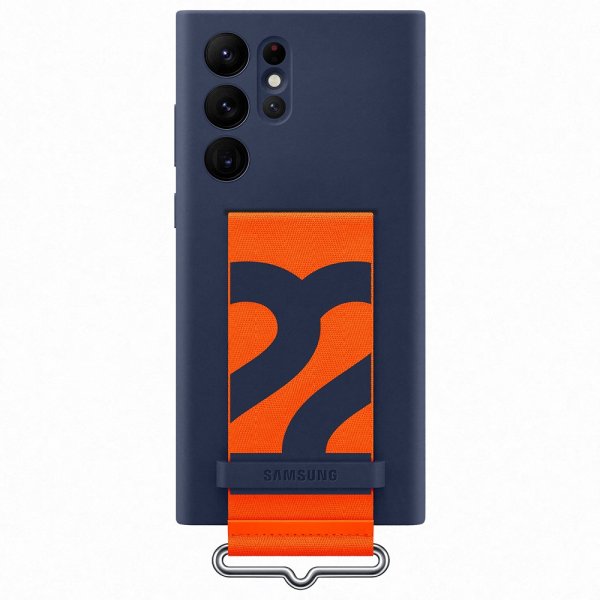 Samsung Original Galaxy S22 Ultra Deksel Silicone Cover with Strap Navy