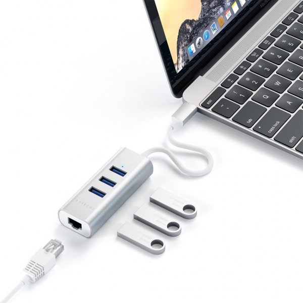 Satechi Type-C 2-in-1 USB Hub Ethernet Sølv