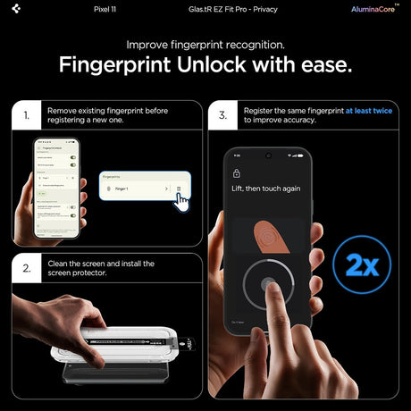 Spigen Google Pixel 10/Google Pixel 11 Skjermbeskytter GLAS.tR EZ Fit Pro Privacy 2-pakning