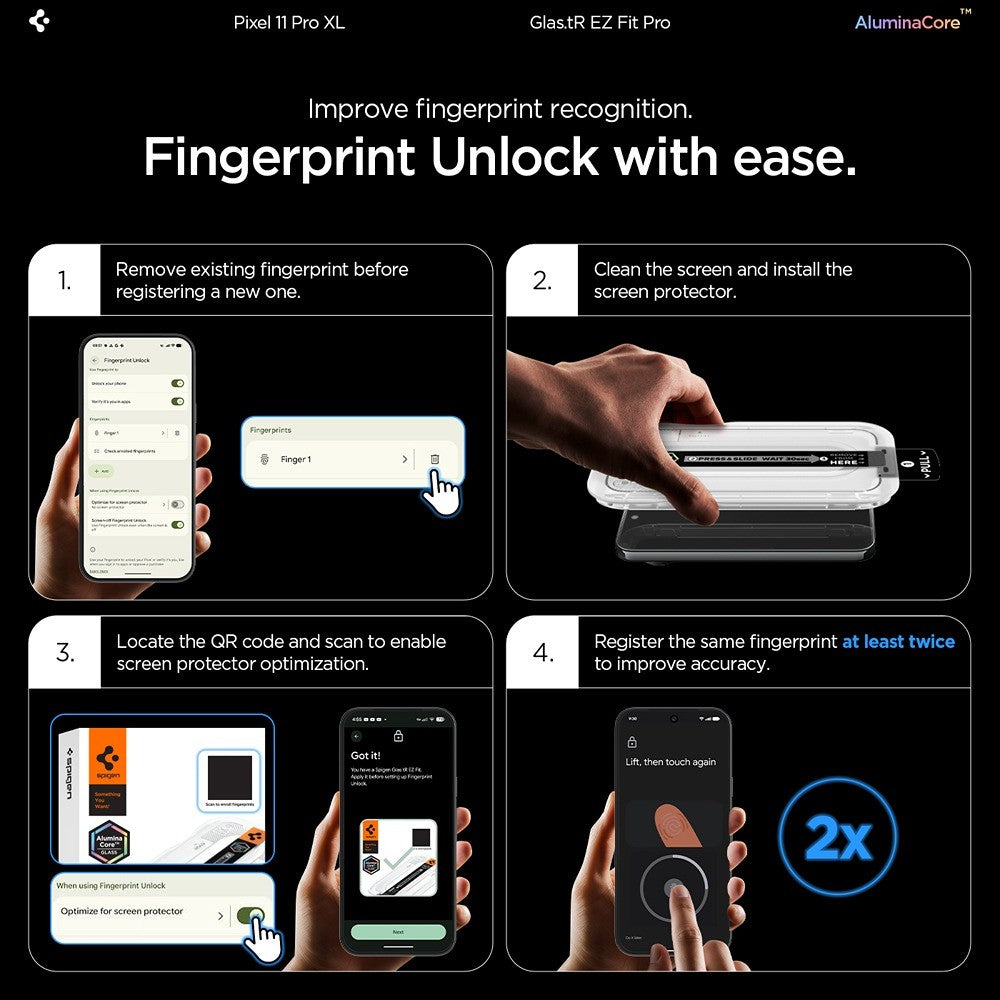 Spigen Google Pixel 11 Pro XL Skärmskydd GLAS.tR EZ Fit Pro 2-pack