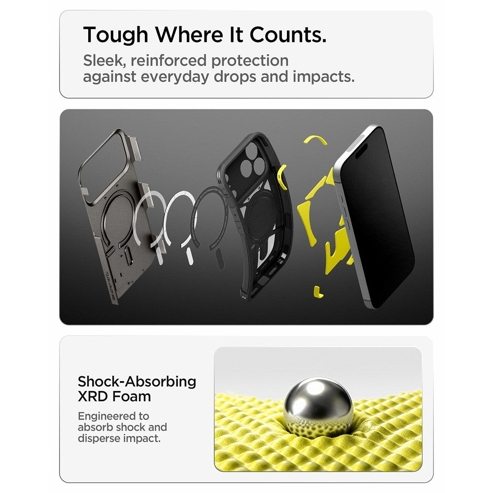 Spigen iPhone 17 Pro/iPhone 18 Pro Deksel Tough Armor T MagFit Gunmetal