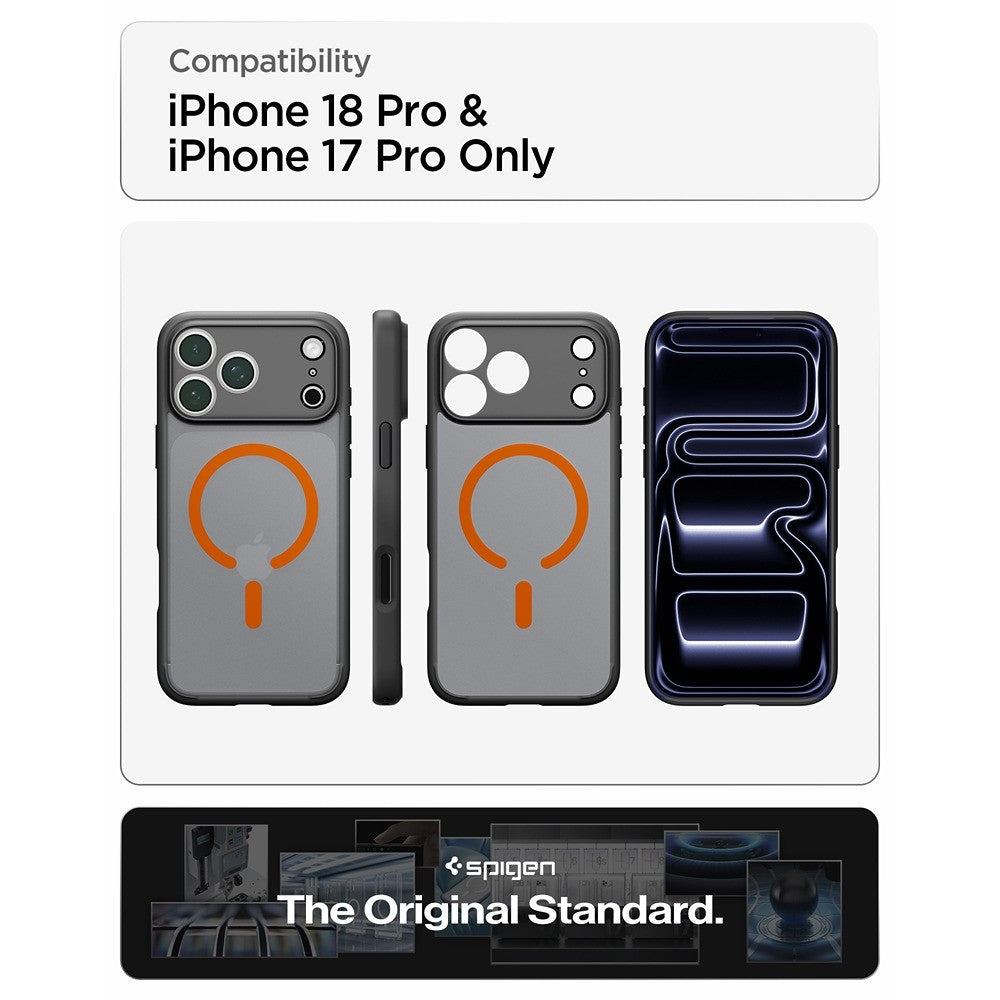 Spigen iPhone 17 Pro/iPhone 18 Pro Deksel Ultra Hybrid MagFit Frost Black Oransje