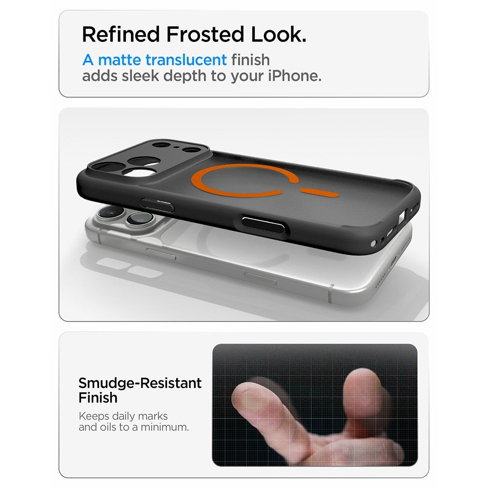 Spigen iPhone 17 Pro Max/iPhone 18 Pro Max Deksel Ultra Hybrid MagFit Frost Black Oransje