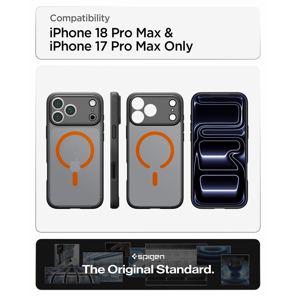 Spigen iPhone 17 Pro Max/iPhone 18 Pro Max Deksel Ultra Hybrid MagFit Frost Black Oransje