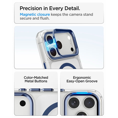 Spigen iPhone 17 Pro Max/iPhone 18 Pro Max Deksel Ultra Hybrid Optik S MagFit Clear Deep Blue