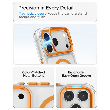 Spigen iPhone 17 Pro Max/iPhone 18 Pro Max Deksel Ultra Hybrid Optik S MagFit Clear Oransje