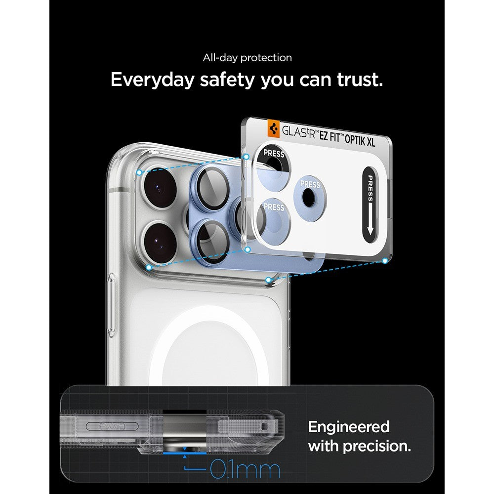Spigen iPhone 18 Pro Max Linsebeskyttelse Glas.tR EZ Fit Optik Pro XL Lyseblå