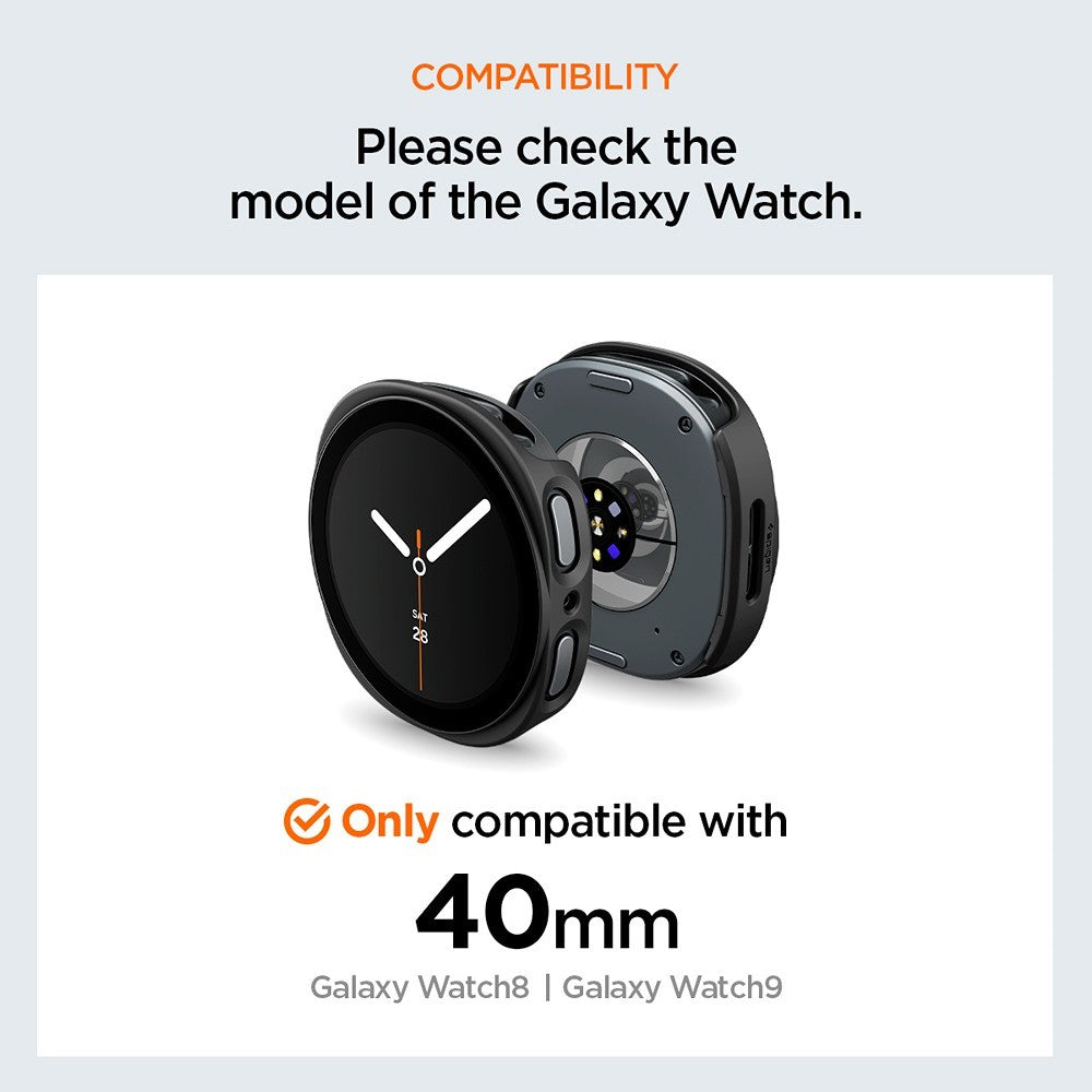 Spigen Samsung Galaxy Watch 8/9 40mm Skal med Skärmskydd Thin Fit 360 Svart
