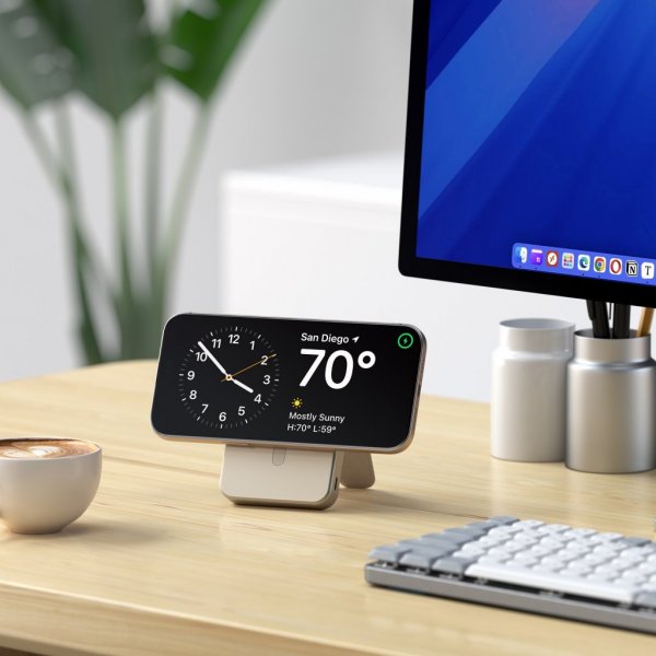 Satechi OntheGo Qi2 10K MagSafe-powerbank med stativ sand