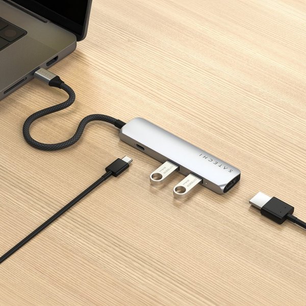 Satechi 4-in-1 USB-C Slim Multiport Adapter 4K Sølv