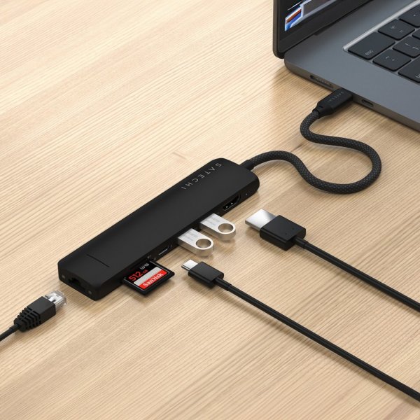 Satechi 7-in-1 USB-C Slim Multiport Adapter with Ethernet Svart
