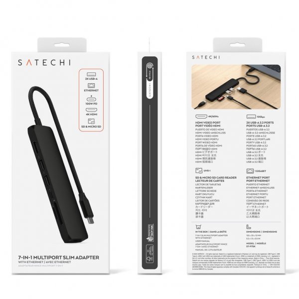 Satechi 7-in-1 USB-C Slim Multiport Adapter with Ethernet Svart