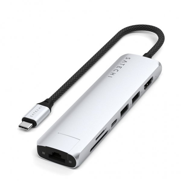 Satechi 7-in-1 USB-C Slim Multiport Adapter with Ethernet Sølv