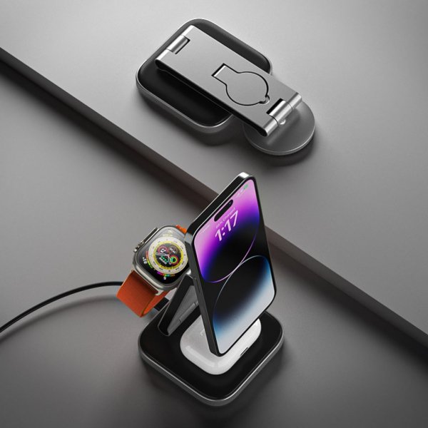 Satechi Trådløs lader 3-in-1 Foldable Qi2 Wireless Charging Stand MagSafe