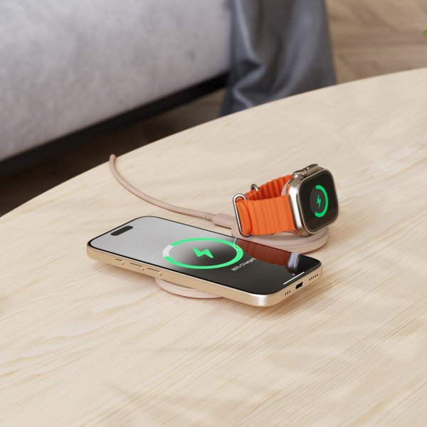 Satechi OntheGo 2-i-1 trådløs lader Desert Rose