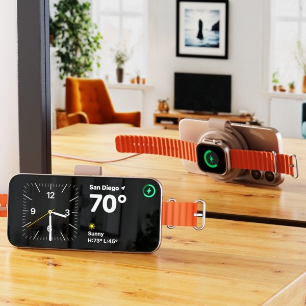 Satechi OntheGo 2-i-1 trådløs lader Desert Rose