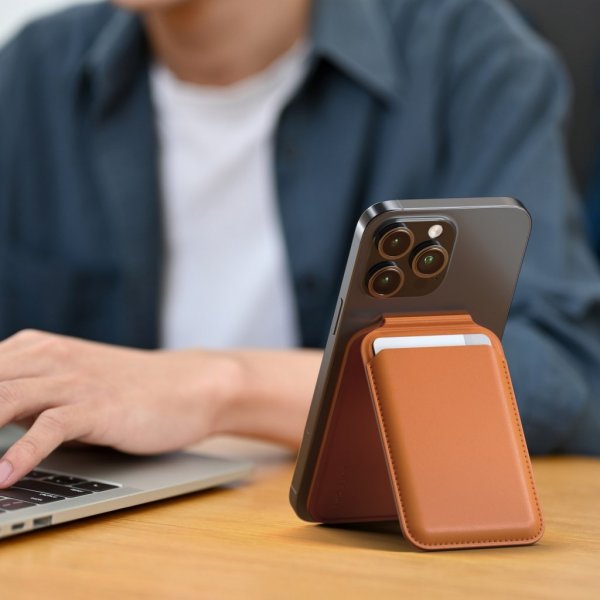 Satechi Kortholder Vegan-Leather Magnetic Wallet Stand Oransje